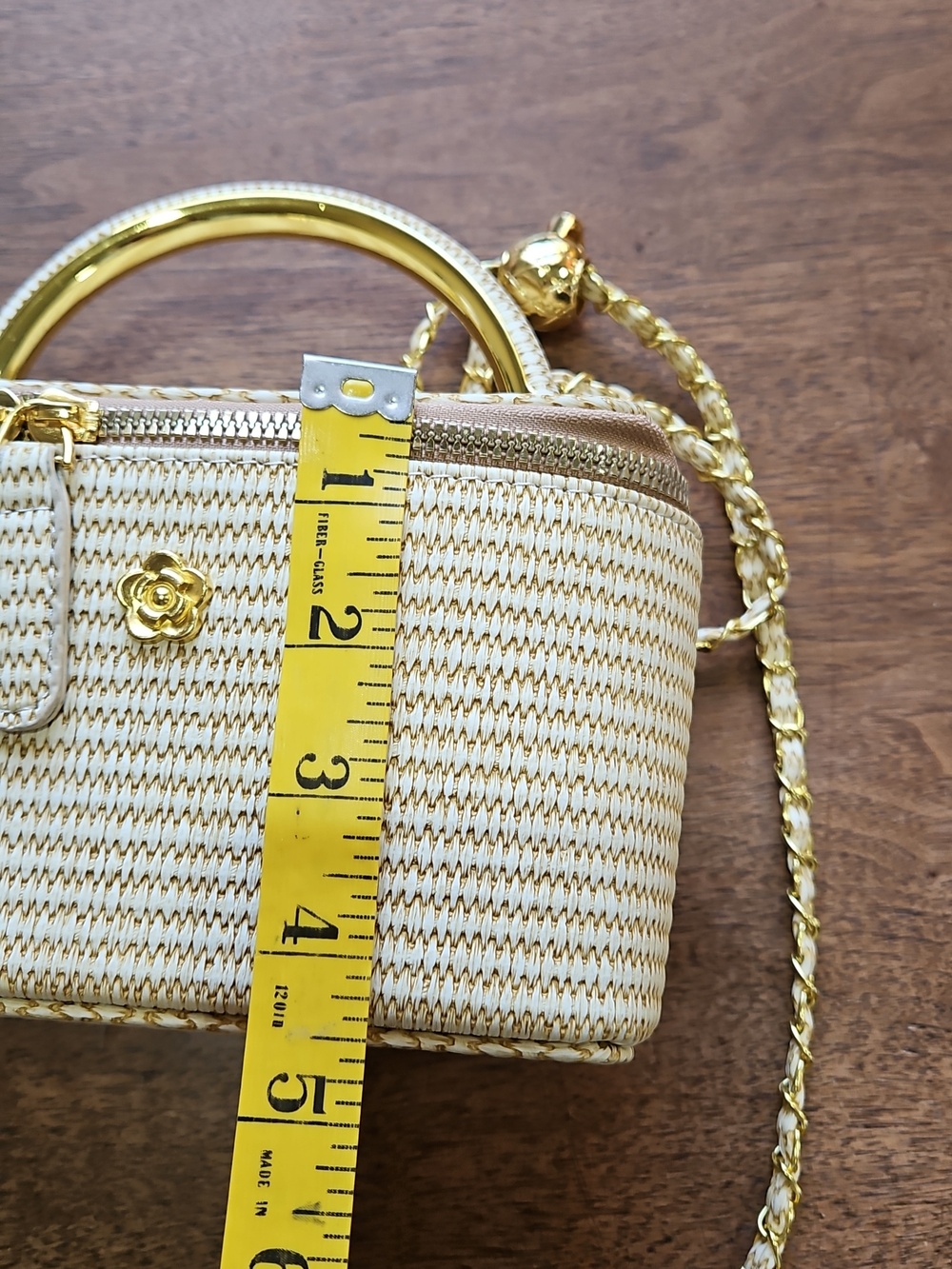 Woven Straw Top-Handle Shoulder Bag in Cream and Tan - Picture 13 of 17